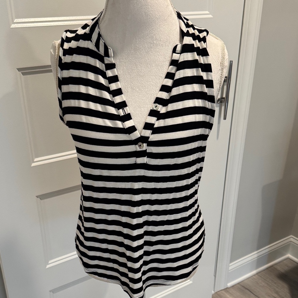 Red Haute Black and White Striped Tank Top